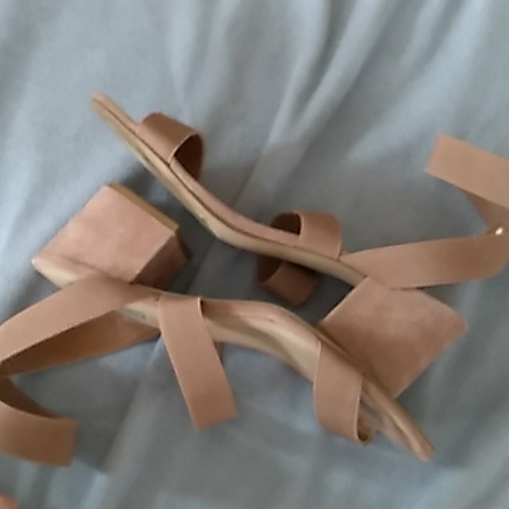 Steve Madden Nude Fabric 2.5" Ankle Strap, Chunky Heel Sandals - Picture 6 of 8